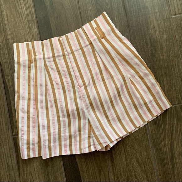 FRAME Pleated Pink Striped High Waisted Shorts Copper Multi Sz 2 - Picture 4 of 10